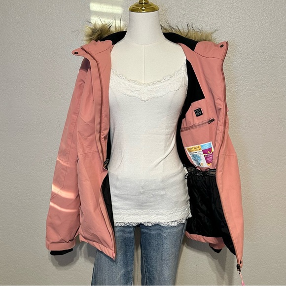 Pink Heated Jacket with Fur Hood - Picture 10 of 13